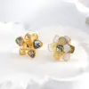 Wholesale 304 Stainless Steel Vacuum Electroplated With Real Gold (In Furnace) Shell Triangle Geometric Lines Flower Contrast Color Open Ring (Jewelry) Waterproof Non-Fading Polished Mixed Metal (Jewelry Metal Contrast Color) Elegant Vacation Style Simple Style Unisex