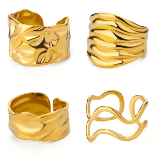 Wholesale 304 Stainless Steel Geometric PVD Coated Real Gold Plated Elegant Vintage Style Waterproof Non Tarnish Open Rings Live Mouth