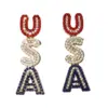 Wholesale Fashionable Diamond Earrings Women's Independence Day Anniversary Drop Earrings Alloy Zinc Earring Post USA Style Jewelry