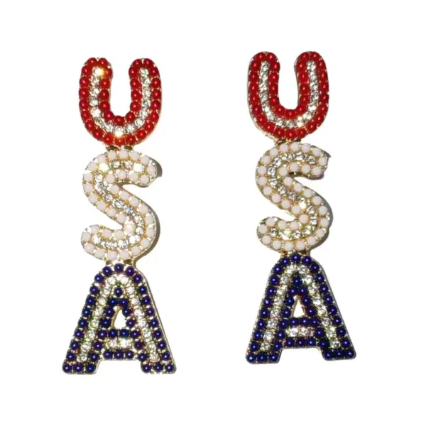 Wholesale Fashionable Diamond Earrings Women's Independence Day Anniversary Drop Earrings Alloy Zinc Earring Post USA Style Jewelry