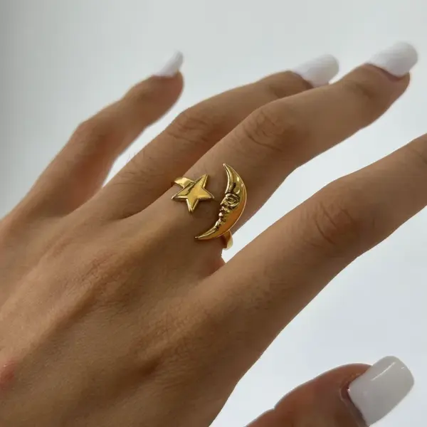 Wholesale 304 Stainless Steel Moon PVD Coated 18K Real Gold Plated Simple Style Classic Style Open Rings