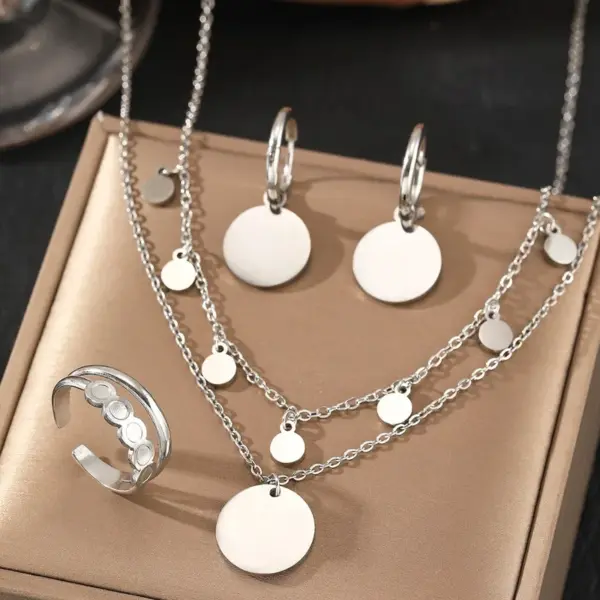 Wholesale Round Tassel Jewelry Set For Women With 18K Real Gold Plated 304 Stainless Steel And PVD Coated Cable Chain