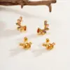 Wholesale 1 Pair Casual Elegant Luxurious Irregular Geometric Inlay Copper Zircon 14K Gold Plated Ear Studs