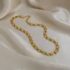 Wholesale Oval Hypoallergenic Necklace For Women With 18K Real Gold Plated 304 Stainless Steel And PVD Coated Cuban Link Chain