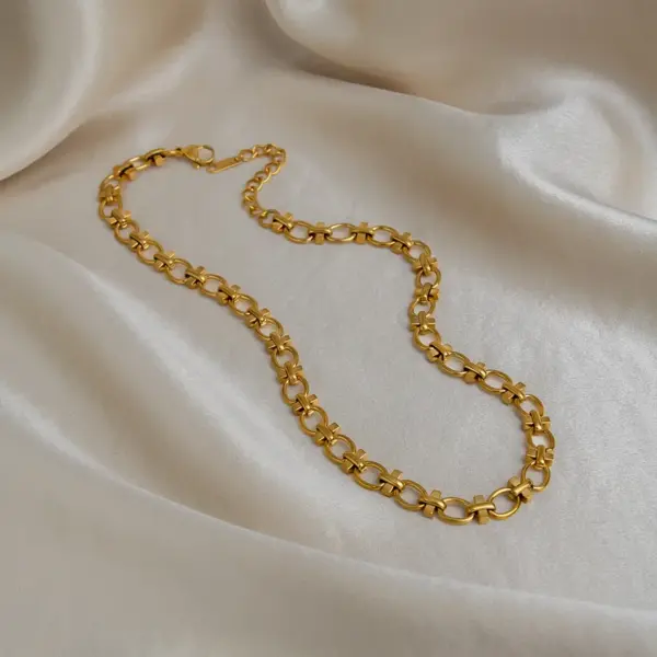 Wholesale Oval Hypoallergenic Necklace For Women With 18K Real Gold Plated 304 Stainless Steel And PVD Coated Cuban Link Chain