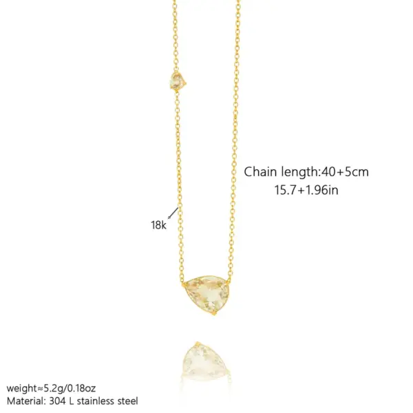 Wholesale Elegant Water Drop Zircon Pendant 304 Stainless Steel 18K Gold Plated Women's Necklace Waterproof Non-Fading Claw Setting Simple Style Cable Chain