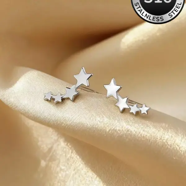 Wholesale Pentagram Electroplated Stud Earrings For Women In SUS316 Stainless Steel With 18K Real Gold PVD Coated Plating And 0.03µm Thickness