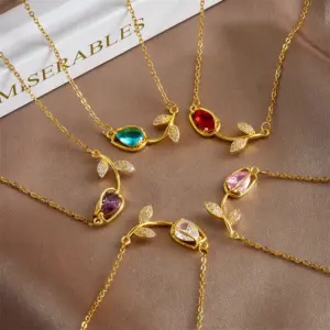 Wholesale Lady Tulip Stainless Steel Copper Plating Inlay Zircon 18k Gold Plated Necklace