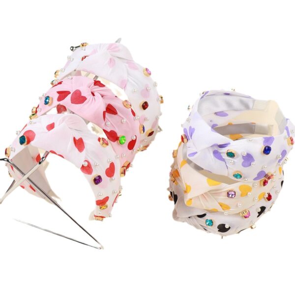 Wholesalew Valentine's Day love headband Color Diamond women's hair accessories color knotted pick heart headband