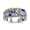 Wholesale Geometric Women’s Ring In Copper With White K Water Plating, Claw Setting Featuring Zircon Inlay