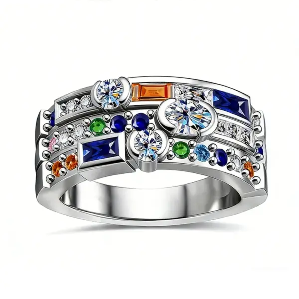 Wholesale Geometric Women’s Ring In Copper With White K Water Plating, Claw Setting Featuring Zircon Inlay