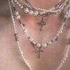 oly-d2c9d36c3d28891d57496295ea53bbbe Wholesale Niche cross sweater chain irregular size pearl beaded long necklace various ways to wear clavicle chain female