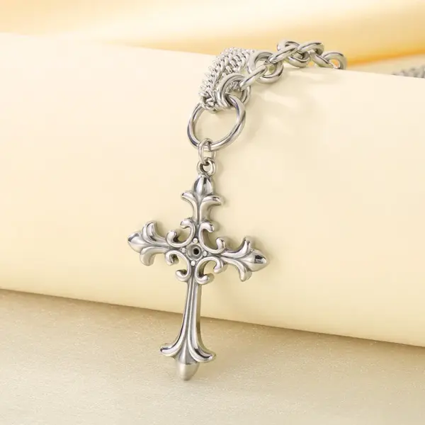 Wholesale Gothic Style Vintage Double Layered Stainless Steel Cross Bone Necklace Lobster Clasp Pendant Necklace For Women All Seasons
