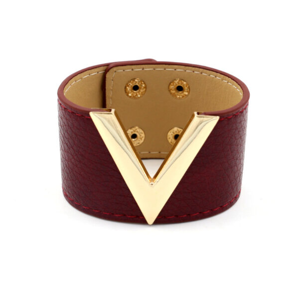 Wholesale Fashion Jewelry Korean Style Textured PU Leather V-Shaped Distinctive Women's Wide Bracelet Bracelet Multicolor