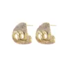 Wholesale Heart Shape Hypoallergenic Stud Earrings For Women With KC Golden Plated Copper And Zircon Inlay, Featuring UV Plating