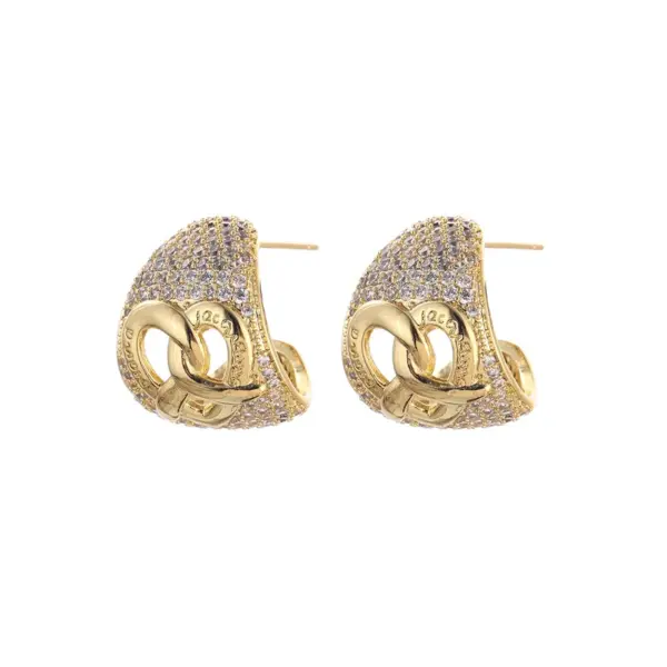 Wholesale Heart Shape Hypoallergenic Stud Earrings For Women With KC Golden Plated Copper And Zircon Inlay, Featuring UV Plating