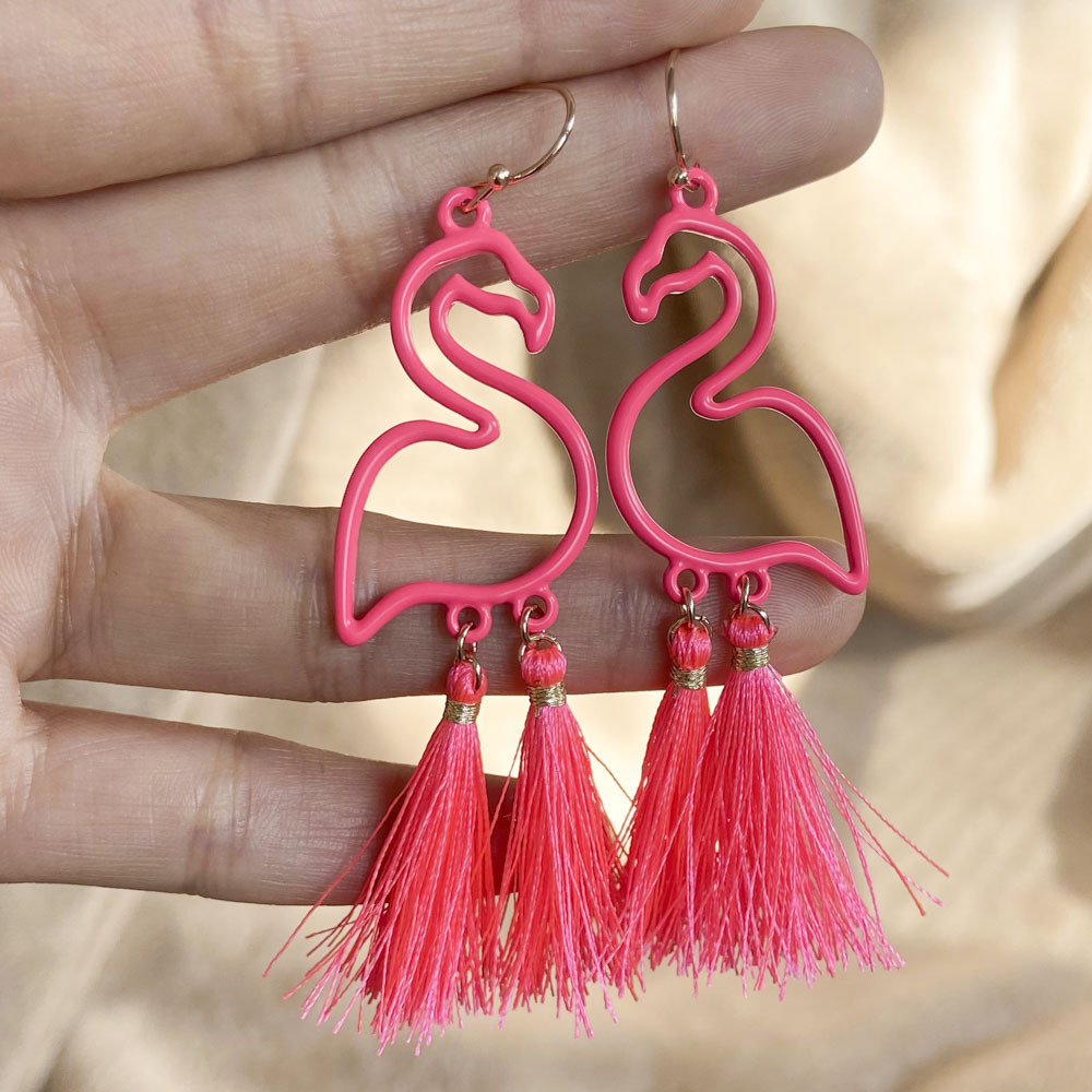 Wholesale European and American Cross-border New Earrings Creative All-match Flamingo Tassel Pendant Earrings Simple Street Shooting Explosions Jewelr