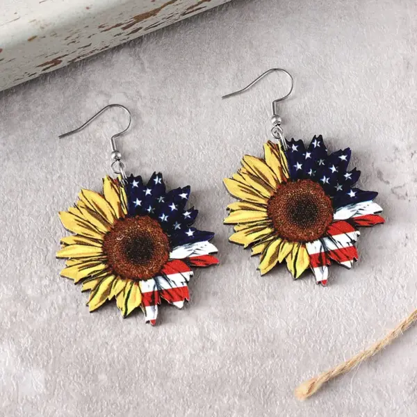 Wholesale Retro Multicolor Flowers Print Wooden Drop Earrings For Women
