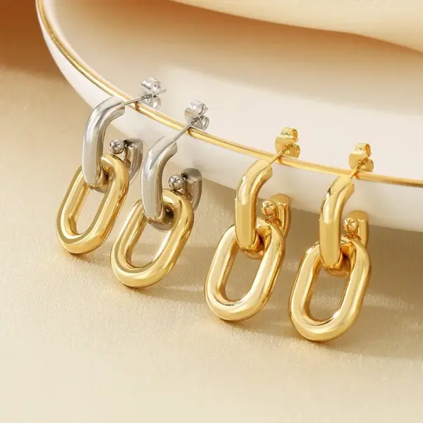 Wholesale Fashionable Geometric Pattern Stainless Steel 18K Gold Plated Hollow Chain Earrings For Women Versatile Daily Wear Jewelry