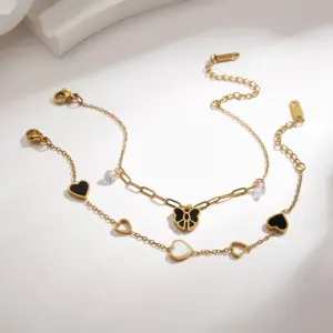 Wholesale PVD Coated 18K Real Gold Plated Heart Shape Bow Knot 304 Stainless Steel Casual Elegant Sweet Handmade Plating Lobster Trigger Clasp Closure Bracelets