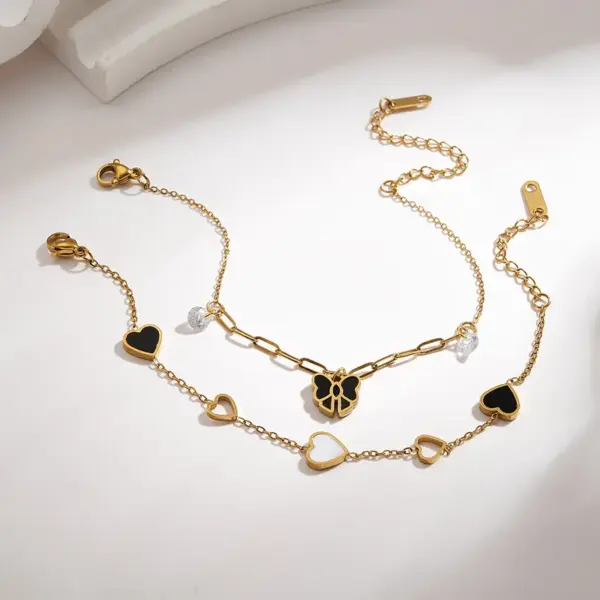 Wholesale PVD Coated 18K Real Gold Plated Heart Shape Bow Knot 304 Stainless Steel Casual Elegant Sweet Handmade Plating Lobster Trigger Clasp Closure Bracelets