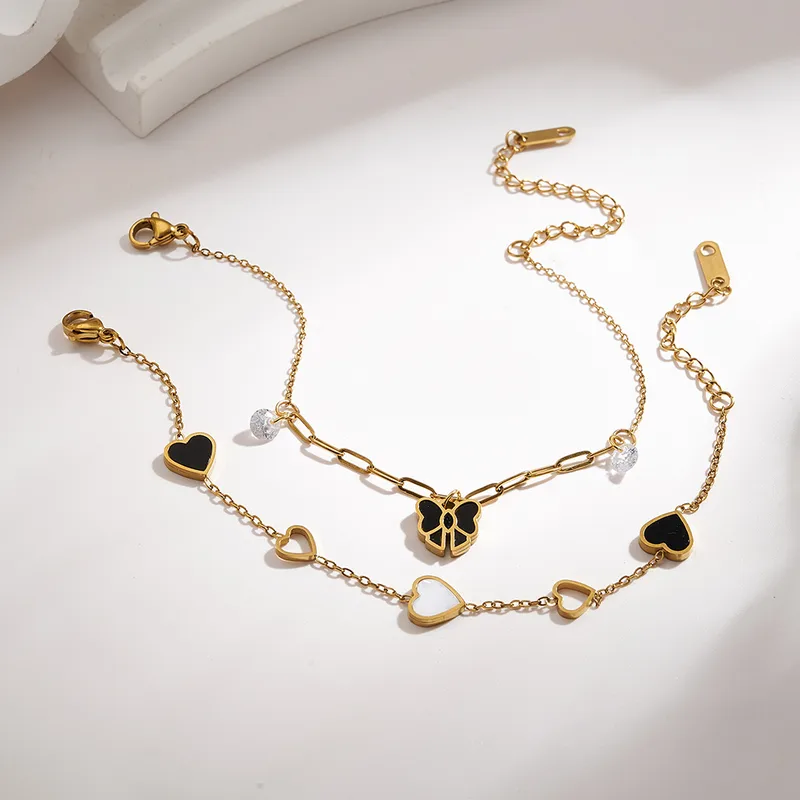 Wholesale PVD Coated 18K Real Gold Plated Heart Shape Bow Knot 304 Stainless Steel Casual Elegant Sweet Handmade Plating Lobster Trigger Clasp Closure