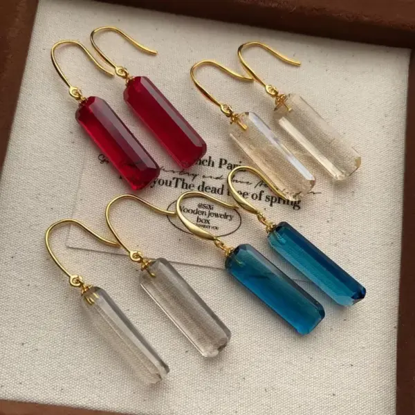 Wholesale Elegant Blue Retro Chinese Style Women's Earrings Commuting Versatile Small Design Sensation High-End Feelings Geometric Pattern