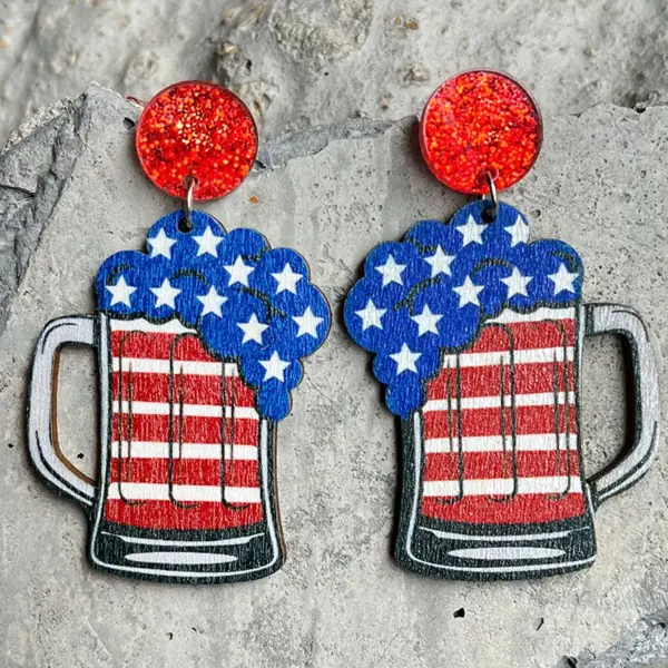 Wholesale Wooden Earrings American Independence Day Elf Statue Of Liberty Festive Atmosphere July 4th Original Design Geometric Pattern