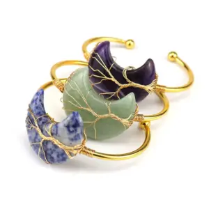 Wholesale Handmade Winding Wire Natural Stone Moon Bracelet Attracting Wealth Life Tree Moon Bracelet B03 Simple Style Unisex Quartz Bracelet