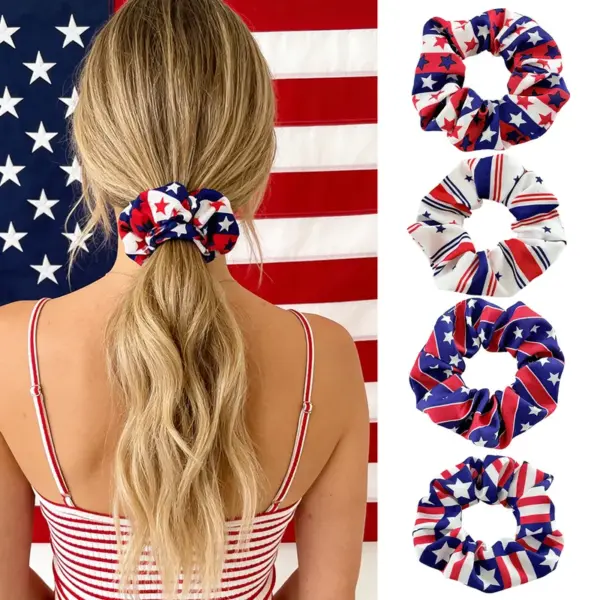 Wholesale American Flag Hair Tie Made Of Cloth, Multicolor Hair Accessory For Independence Day And Summer