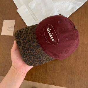 Burgundy-ch leopard print letters stitching / M(56-58cm)