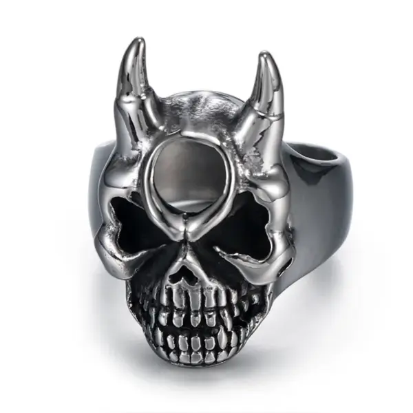 oly-d3743bca4b441afdde2e4bcfed935290 Wholesale Men's Vintage Titanium Steel Skull Ring With Black Rubber Inlay Streetwear Accessory