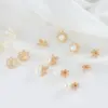 Wholesale 14K Real Gold Plated Copper Flower Stud Earrings With Zircon Inlay Featuring 925 Sterling Silver Ear Pins In New Style