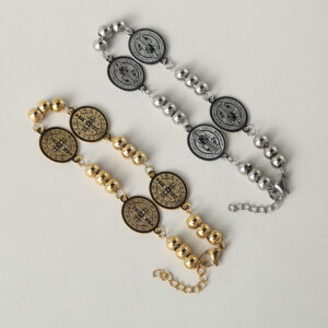 Wholesale Stainless Steel Bracelet Ball Chain Saint Benedict Non-Fading Popular Rosary Bracelet Gold Vacuum Electroplating Color Retention