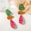 Wholesale Three-dimensional Geometric Drop Earrings For Women, PVD Coated Copper With 16K Real Gold Plating And Resin Inlay