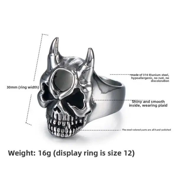 oly-d38edb5b78627d353047a5273638a816 Wholesale Men's Vintage Titanium Steel Skull Ring With Black Rubber Inlay Streetwear Accessory