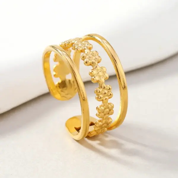 Wholesale Fashion Stainless Steel Titanium Ring Geometric Leaf Design Heart-shaped Hydraulic 3D Open Ring Unisex Fashion Jewelry