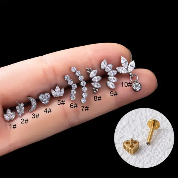 Wholesale 1 Piece Ear Cartilage Rings & Studs Fashion Crown Pure Titanium Plating Zircon