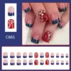 Wholesale Wearable Short Glossy French Nail Tips Red And Blue Color Matching American Independence Day Star Pattern 24 Pieces