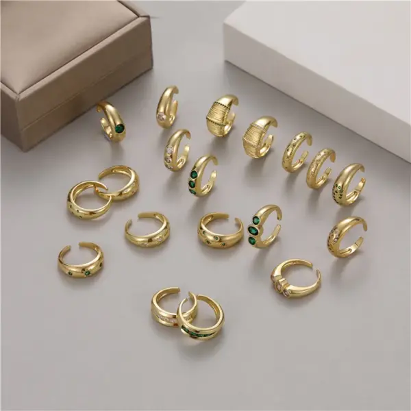 Wholesale Unisex U Shape Open Ring In Copper With Zircon Inlay, Waterproof Non Tarnish Electroplated Gold Plating