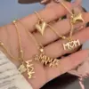 Wholesale Jewelry Elegant MOM Heart Shape Copper Zirconia 18K Gold Plated Inlaid Zircon Pendant Necklace Cable Chain Twisted Rope Chain