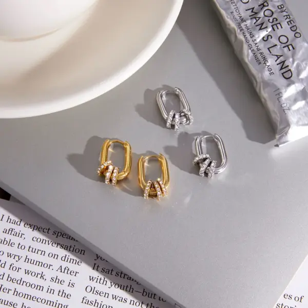 Wholesale U Shape Earrings For Women, Waterproof Non Tarnish 304 Stainless Steel With 18K Real Gold Plated And Rhinestones, PVD Coated