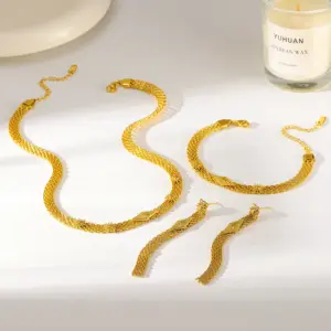 Wholesale Independence Day Sun Jewelry Set For Women, 18K Gold Plated 304 Stainless Steel With 0.03µm Coating And Mesh Chain