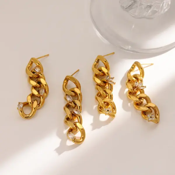 oly-d3ef8382b742b4ca3bcae84377548093 Wholesale 18K Gold Plated 304 Stainless Steel Vacuum Electroplating (In Furnace) Rhinestone Geometric Handmade Earrings For Women Independence Day