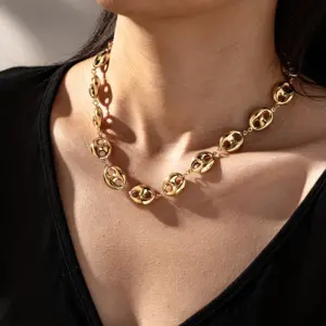 Wholesale Asymmetrical Oval Jewelry Set For Women With 18K Real Gold Plated 304 Stainless Steel And PVD Coated Cuban Link Chain