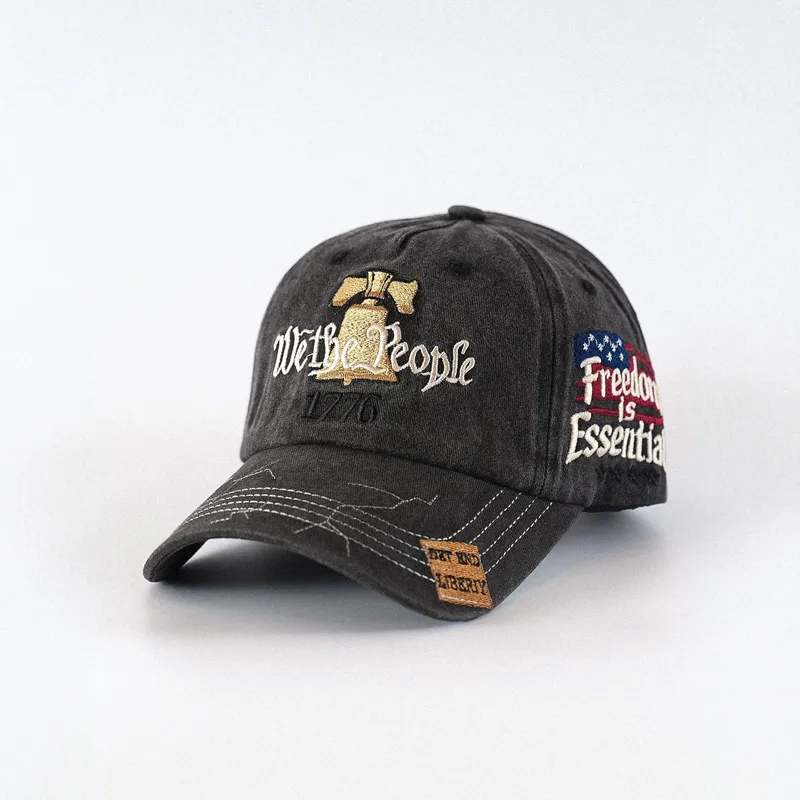 Wholesale American Flag Ethnic Style Baseball Cap With Curved Brim In Dark Grey, Featuring Polyester Material And Embroidery Craftsmanship