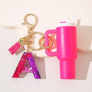 Wholesale Mixed color rose red sequins English letter key chain resin 26 letters in stock women charm key chain