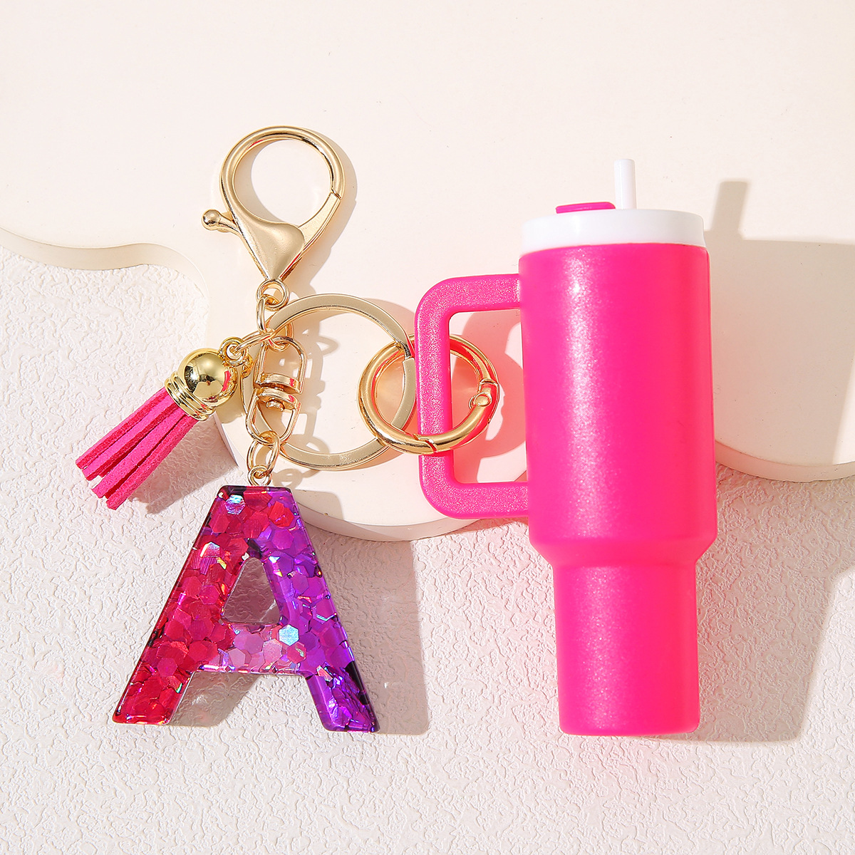Wholesale Mixed color rose red sequins English letter key chain resin 26 letters in stock women charm key chain
