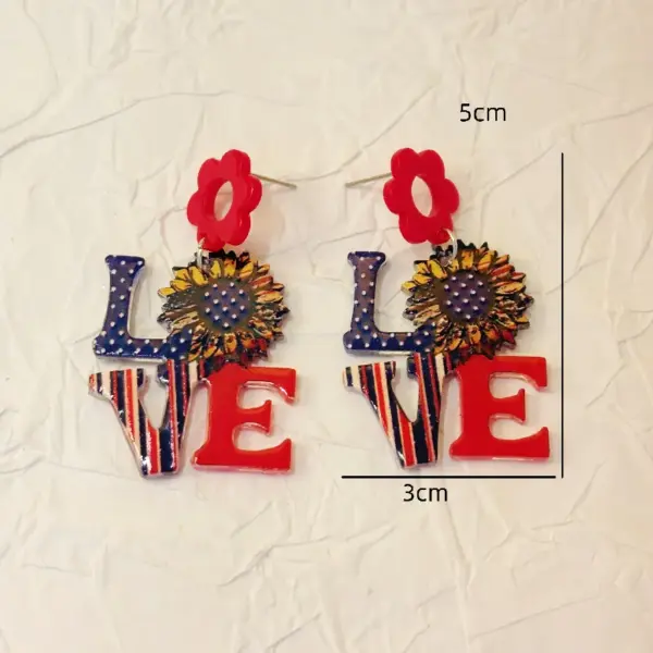 Wholesale 1 Pair Sweet Artistic Pentagram American Flag Flower Acrylic Alloy Dangling Earrings