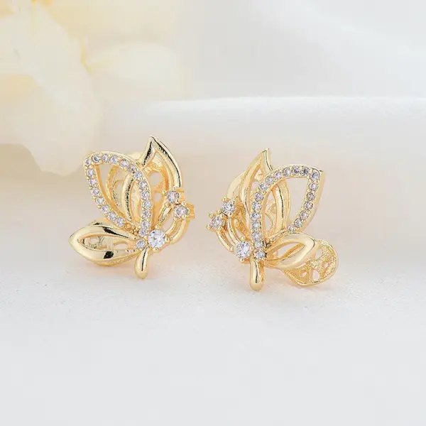 Wholesale Three-dimensional Butterfly Stud Earrings For Women With Copper And Zircon Inlay, Featuring 925 Sterling Silver Posts